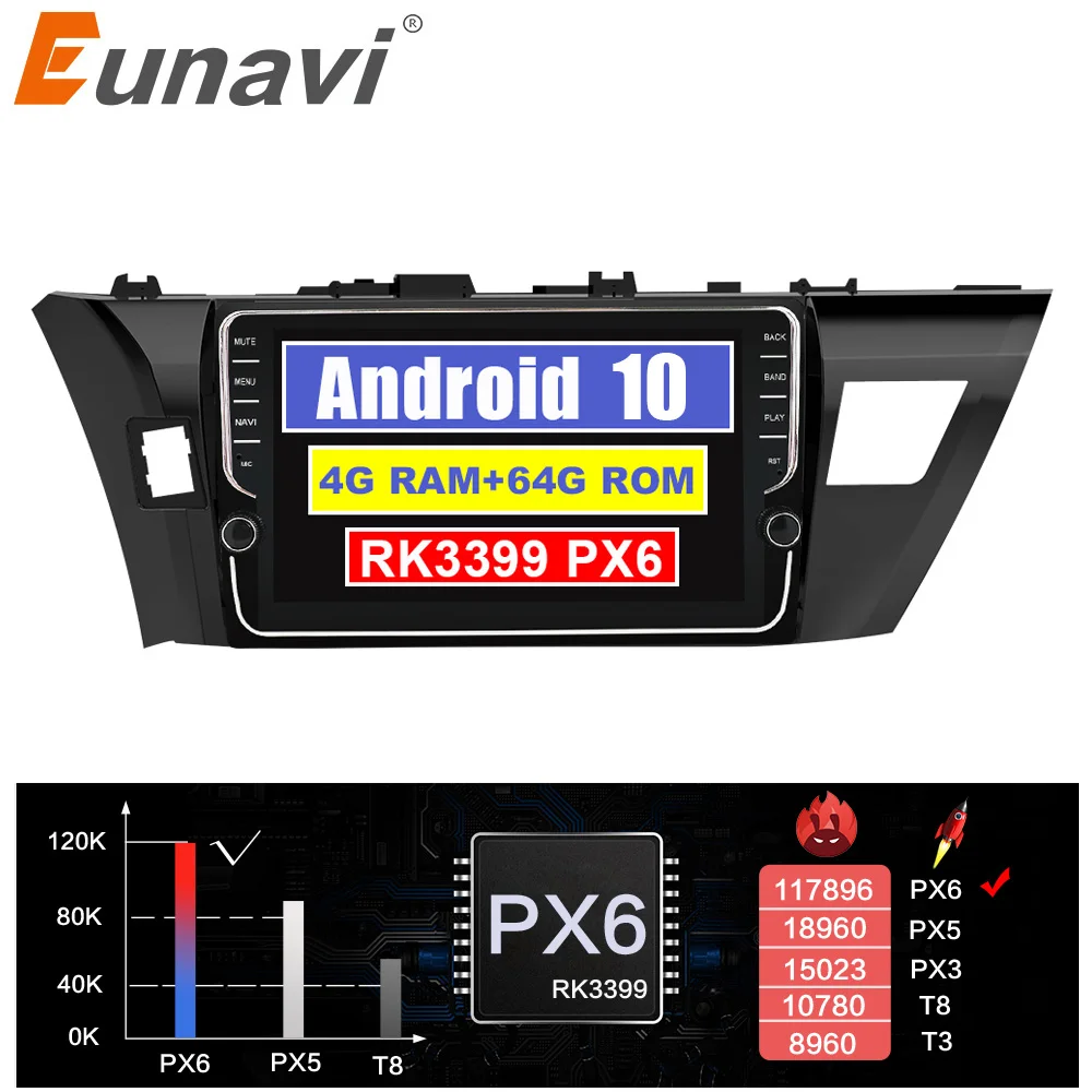 Eunavi 4G + 64G Восьмиядерный android 10 автомобильный радиоприемник для Toyota Corolla E180 2013 2016