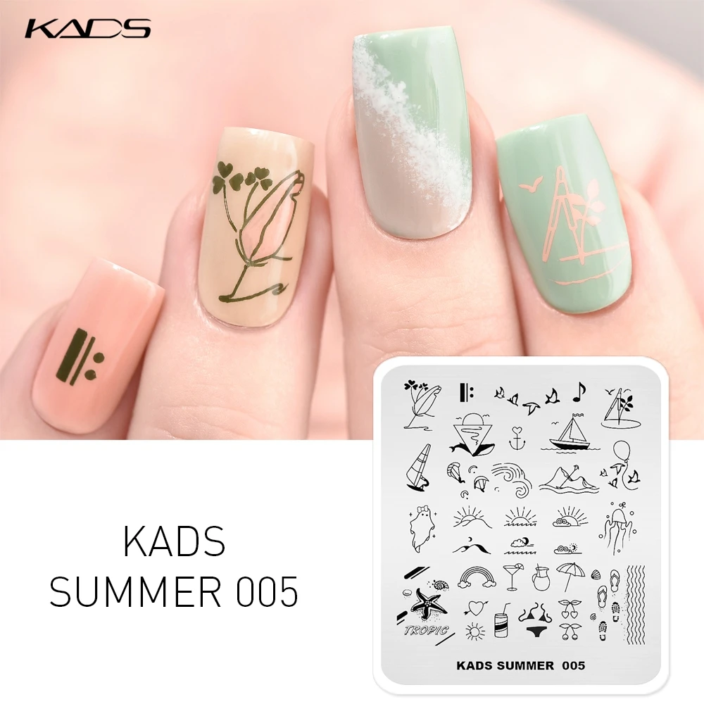 KADS пластины для стемпинга ногтей Летняя тема Фламинго листья Перепечатка Маникюр шаблоны для стемпинга трафарет для нейл-арта штамп - Цвет: Summer 005