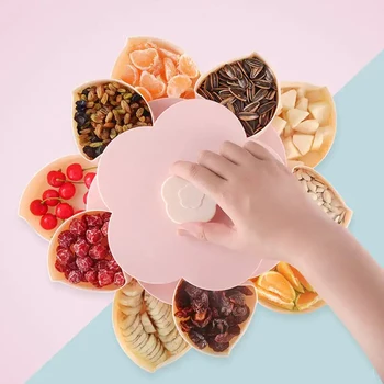 

Creative Double-layer Petal Candy Box Nuts Case Snack Storage Box Container Living Room Rotating Fruit Plate Desktop Organizer