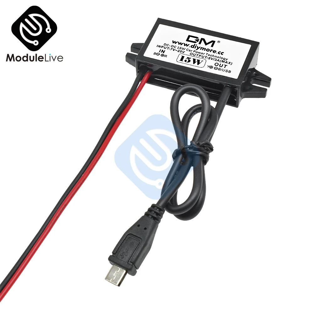 DC-DC Car Power 12V to 5V 3A 15W Converter Module Straight Micro USB Step Down Output Adapter 96% High Efficiency | Инструменты