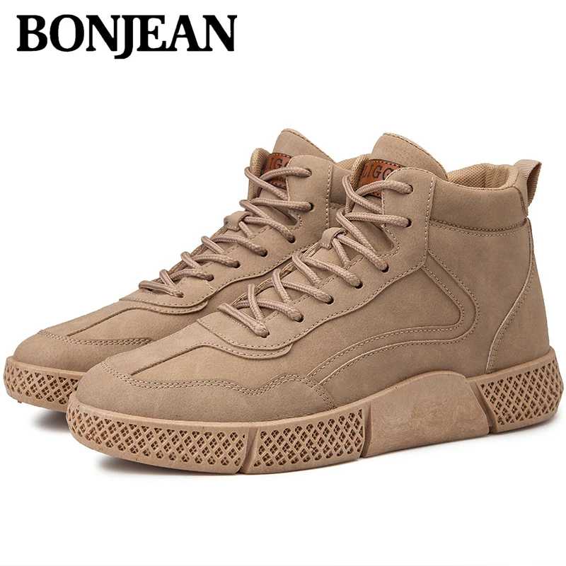 

2019 Fashion Trendy Autumn Winter Leather Ankle Snow Men Boots Shoes Work&Safety With Fur Plush Warm Male Casual Boot Sneakers