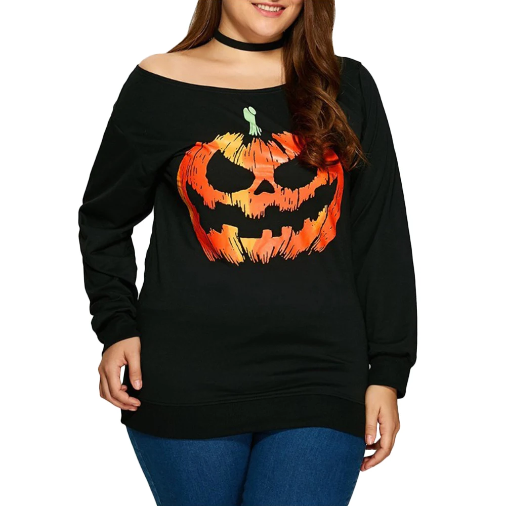 

Halloween Plus Size 4XL Tops Pumpkin Printing T Shirt Women Halloween Friends Party Clothes Fall poleras mujer de moda 2019 D30