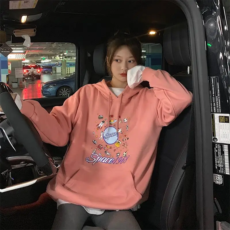 Najtaniej Kobiece koreańskie kawaii śliczne luźne bluzy z nadrukiem planety bluza w stylu casual damskie bluzy w japońskim stylu harajuku Ulzzang odzież dla kobiet