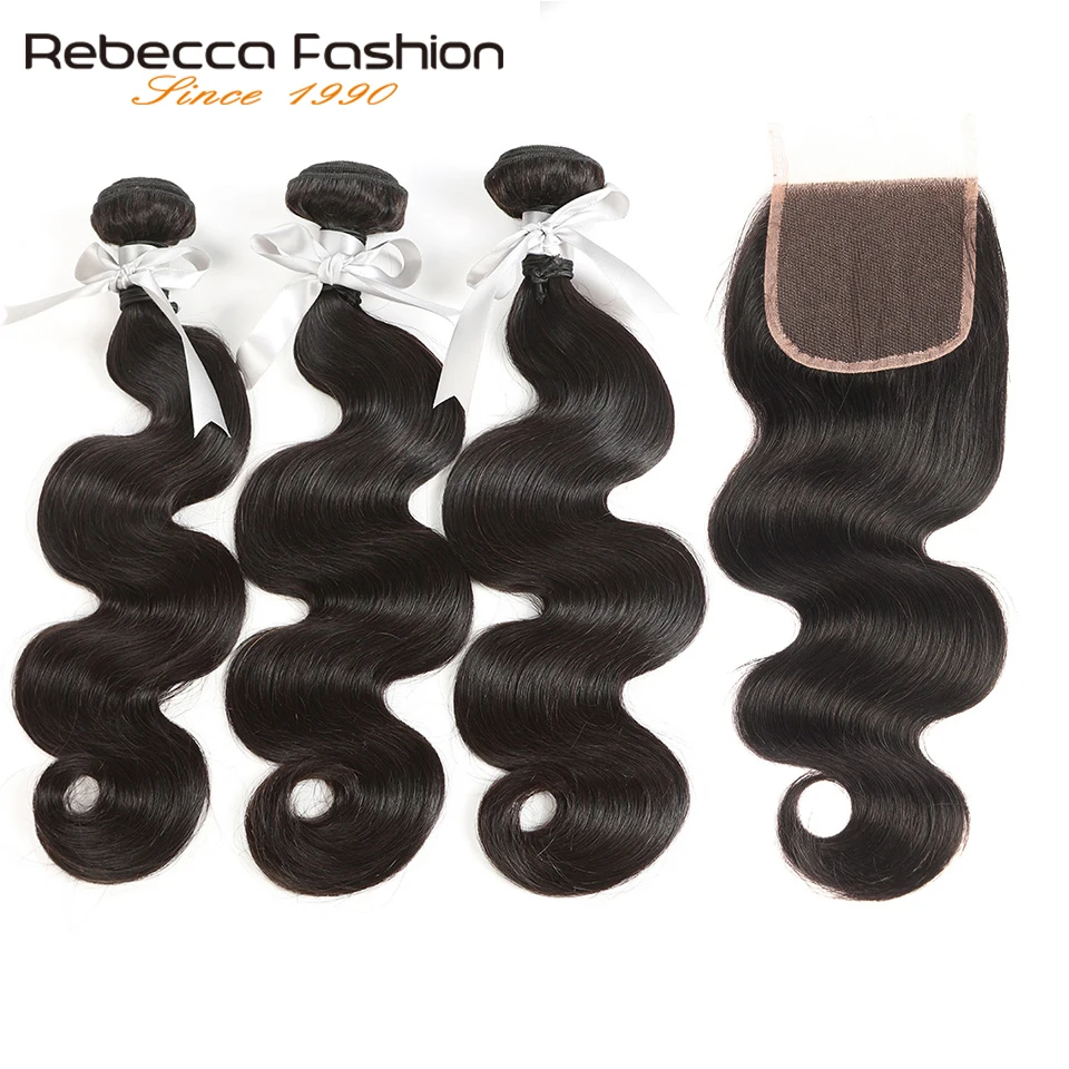 

Rebecca Brazilian Body Wave 3 Bundles With Closure Remy Human Hair Bundles With Closure Body Wave Bundles With Closure
