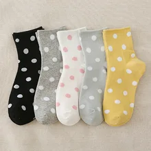 5 пар осенне-зимних женских носков в горошек, носки средней длины без пятки, дышащие женские носки из чистого хлопка