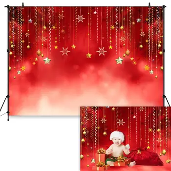 

Red Christmas Photo Studio Photography Backdrops Red Star Balls Decoration Baby Photographic Background Printed Pictures