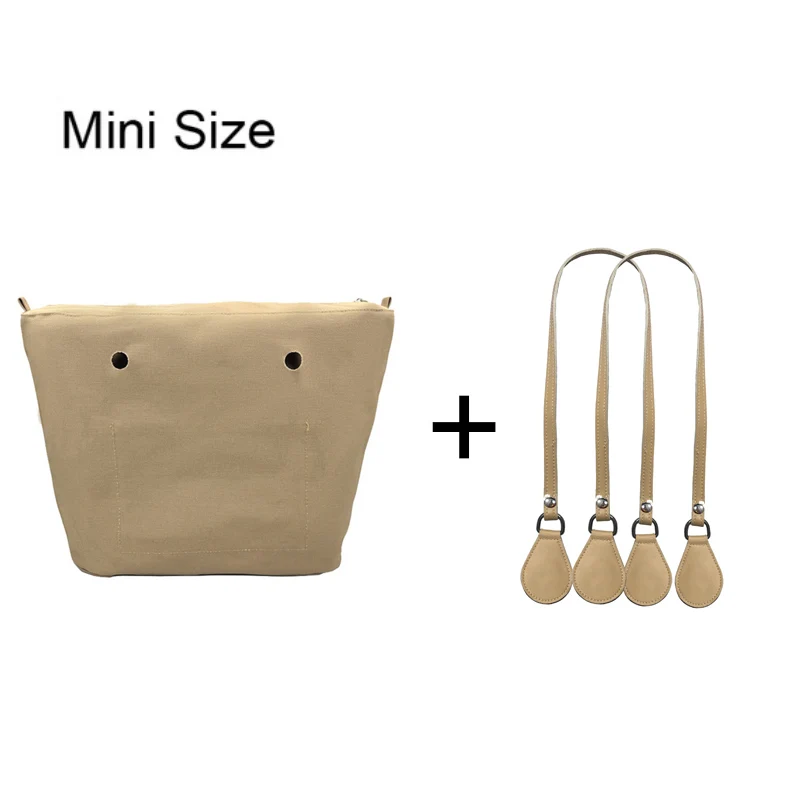 1set 85cm Long Microfiber Leather Handles with Canvas Floral Insert Inner Pocket for Classic Mini Obag O Bag Women Handbag 