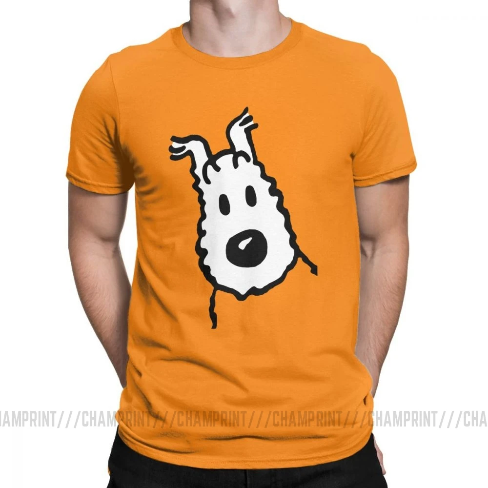 Мужские футболки со снежным тинтином, забавная футболка из хлопка с коротким рукавом, футболка с принтом "Приключения Тинтина", одежда размера плюс - Цвет: Оранжевый