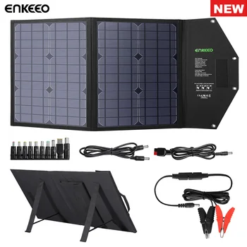 

ENKEEO 50W Foldable Solar Panel Charger with MPPT Controller TIR-C/DC/ USB QC 3.0/ 2.0 Output Ports for Phone Laptop Car Battery