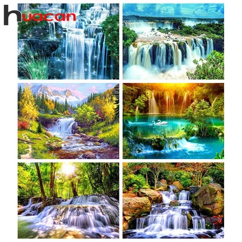 

Huacan Full Square Diamond Painting Waterfall 5D Diamond Embroidery Mosaic Landscape Kits Art Home Decoration