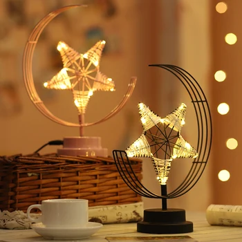 

1 Set Modern Fashion Wrought Iron LED Table Lamp USB PVC Night Light Bedroom Bedside Light Art Pentagram Christmas Lights