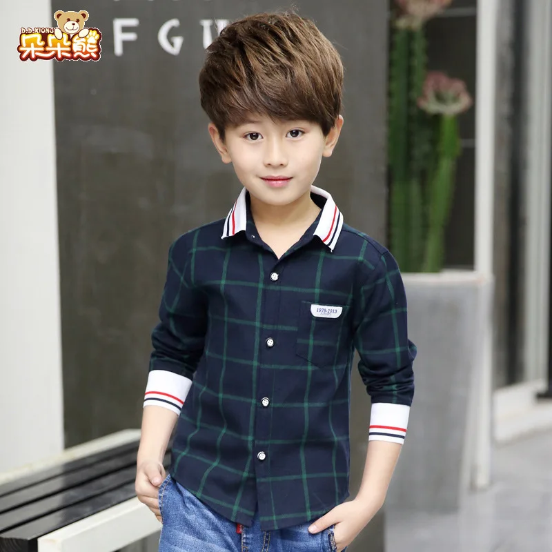 

BOY'S Long Sleeve Shirt Pure Cotton Spring Clothing 2019 New Style Children CHILDREN'S Shirt Men's Kids Spring And Autumn Plaid