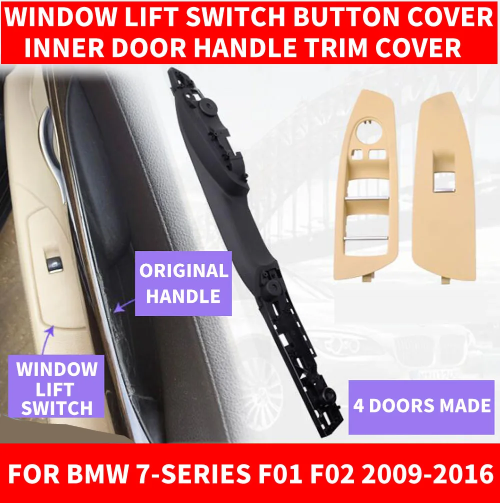 

Car Front Left / Right Side Black Inner Interior Door Pull Handle Panel Carrier Trim Cover For BMW 7-series F01 F02 730 2009-16