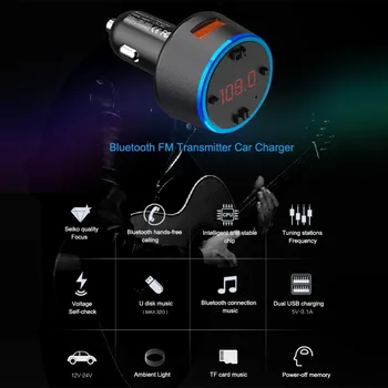 

Car Wireless Bluetooth 5.0 FM Transmitter LED MP3 Player USB Handsfree Car Kit 1A Car Accessories drop shipping