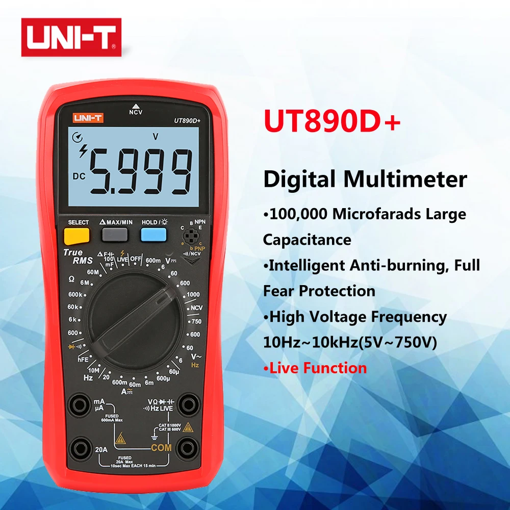 UNI-T UT890D Digital Multimeter AC DC Voltmeter Ammeter Automotive Freq Tester Data Hold LCD Display | Инструменты