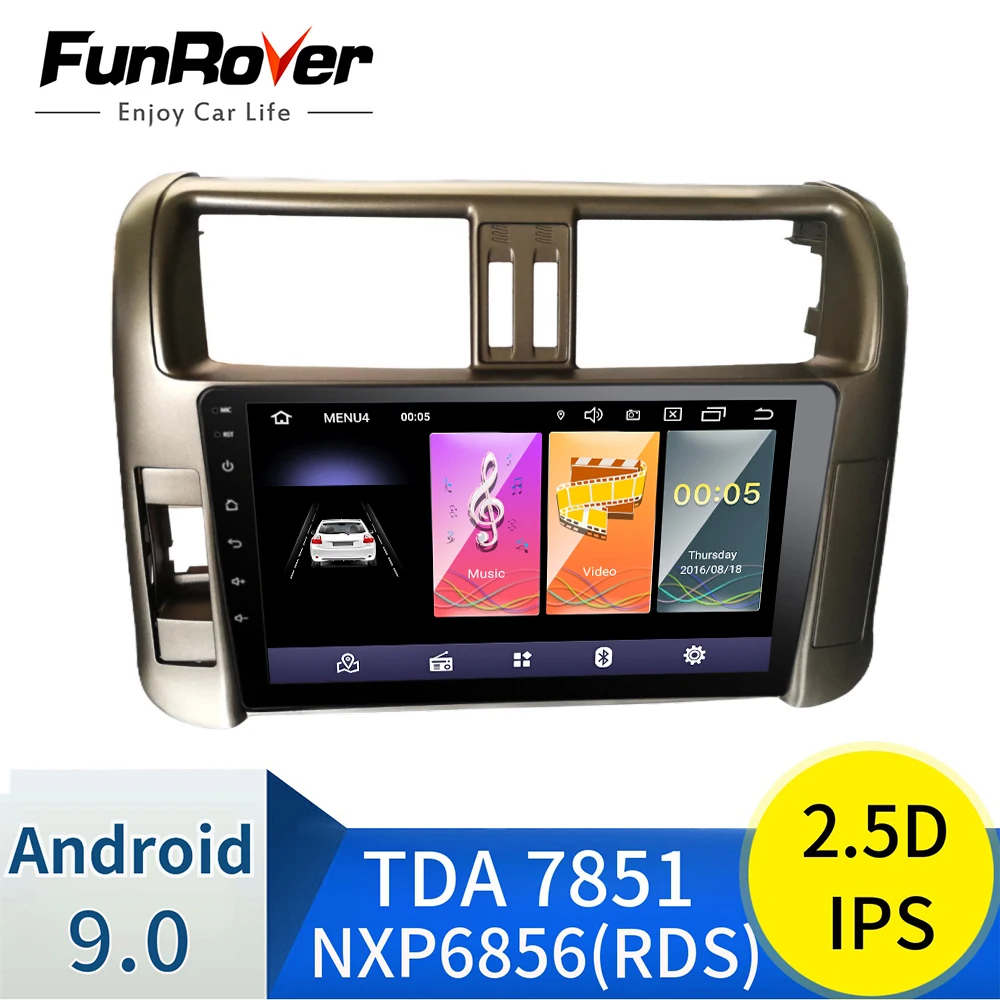 Funrover android 9,0 2.5D+ ips Автомагнитола для Toyota Prado 150 2010-2013 dvd gps навигация navi стерео Мультимедийный плеер RDS BT