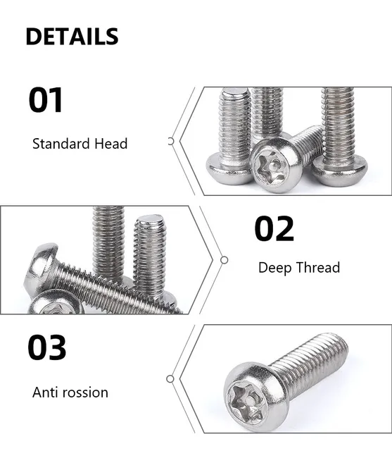 155 ASSORTITI KIT VITI ANTI VANDALISMO TESTA BOTTONE A2 PIN A 6 - Foto 8