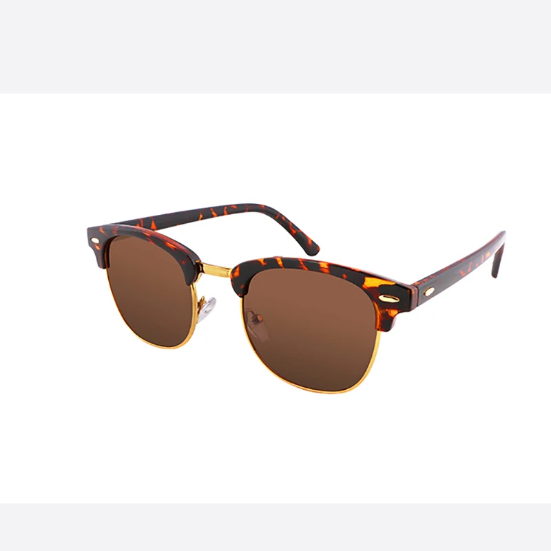 Винтажные Солнцезащитные очки с полуоправой в оправе для мужчин и женщин, Классические солнцезащитные очки с металлическими заклепками B2242 - Цвет линз: Leopard-brown