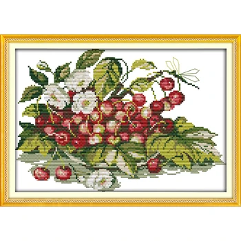 

Joy Sunday Cherry Fruit Tray Chinese Cross Stitch Kits Ecological Cotton Stamped Printed 14 11CT DIY Wedding Decoration For Home
