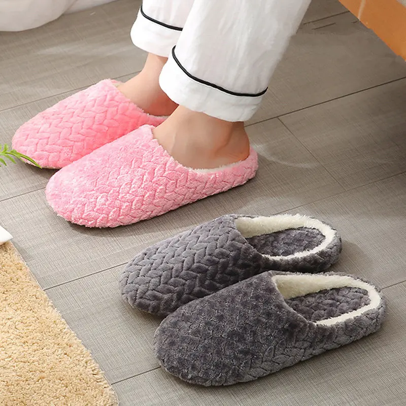 2020 Female Male Indoor Slippers Soft Plush Lovers Home Slippers Anti-slip House Floor Shoes Woman Men Slip On Slides Tihua1