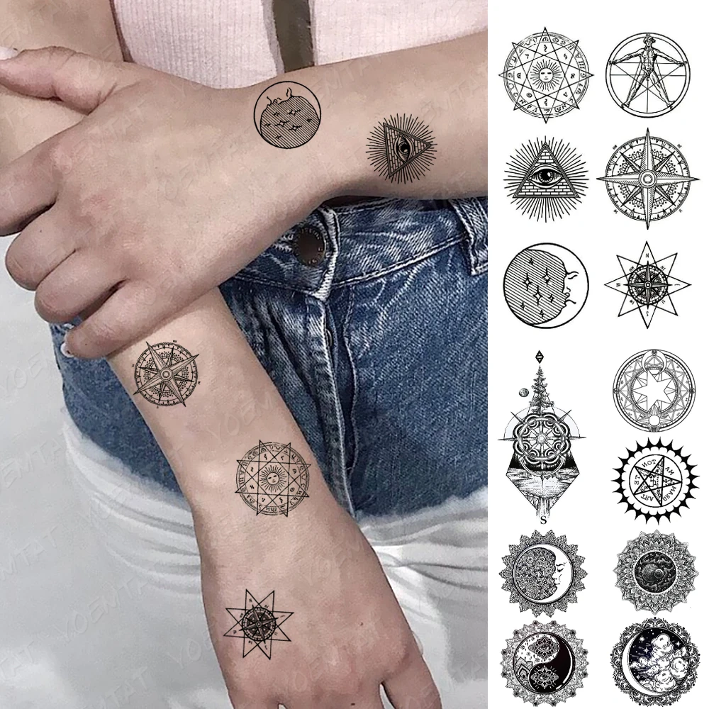 

Водостойкая Временная тату-наклейка Science Forest Magic флэш-тату Геометрическая ручная работа поддельные татуировки для боди-арта для женщин и мужчин