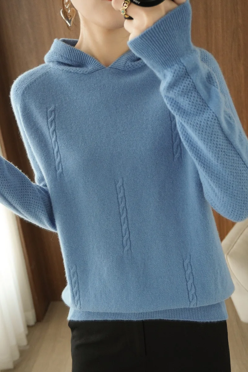 Winter Women Sweaters Female Pullover Casual Hooded Long Sleeve 100% Wool Knitted Jumpers Clothes Tops Pull Femme Outwear Blouse | Женская