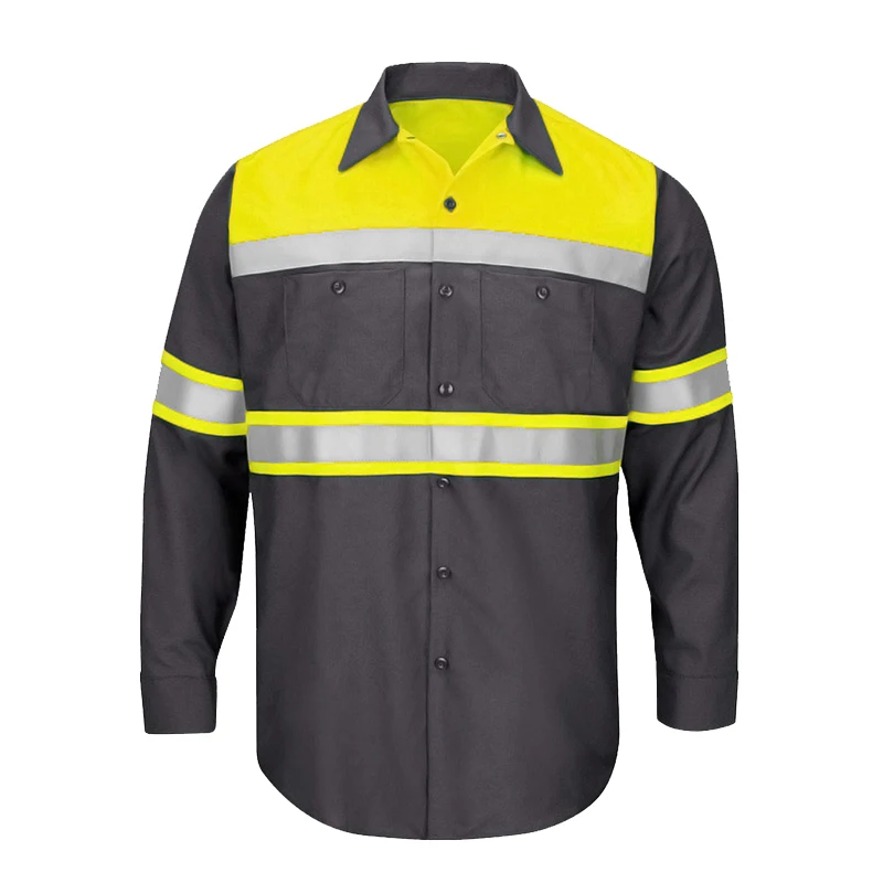 Cotton Safety Shirt Workwear with Reflective Tape Long Sleeve Working Shirt Summer Construction (Size S-4XL)