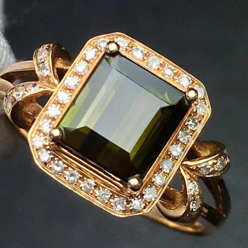 Хорошее ювелирное изделие, настоящее чистое 18 K золотые ювелирные изделия Природный зеленый турмалин драгоценных камней 2.3ct Бриллианты мужские изысканные свадебные мужские кольца