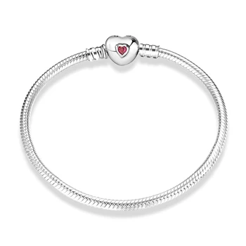 

100% Real 925 Sterling Silver Pink Heart Chain Buckle Bracelets for Women DIY Charms Making Original snake bone Bracelet Jewelry