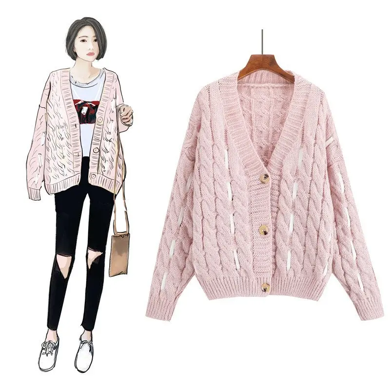 

2018 Autumn And Winter New Style Lazy Wind Pullover Sweater Coat Women's Korean-style-Style Loose-Fit Cardigan Indie Chunky Yarn