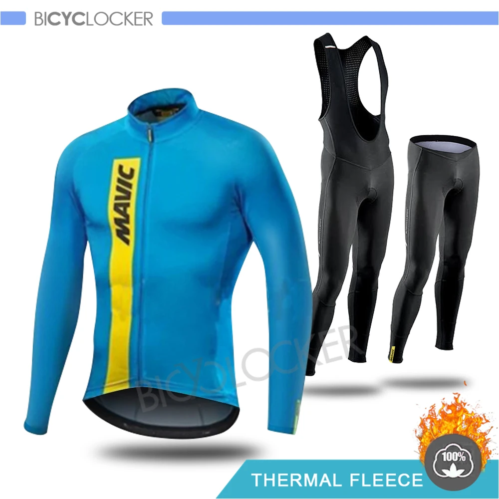 

Winter Cycling Clothing Mavicing Thermal Fleece Long Sleeve Bike Jersey Set Cycle Wear Keep Warm Riding Man Full Zipper Clothes