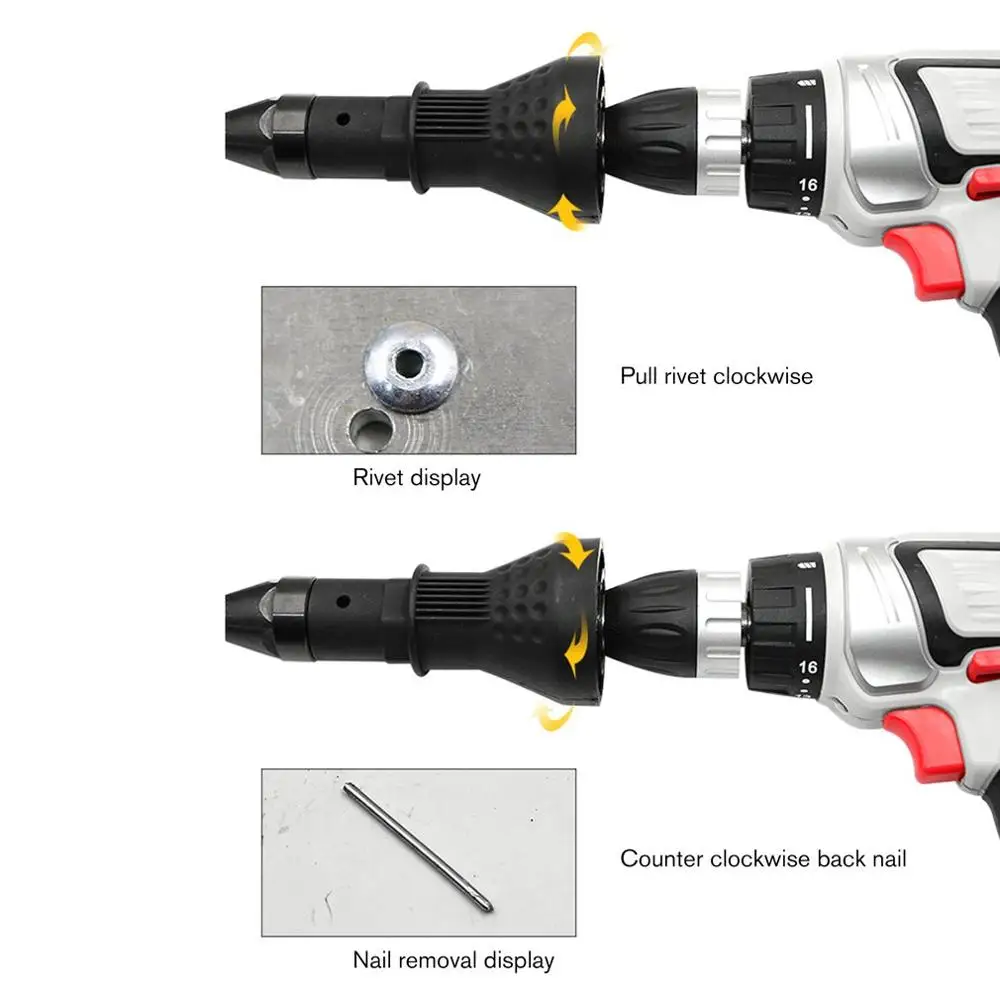 

Electric Rivet Nut Gun Riveting Tool Cordless Riveting Drill Adaptor Insert Nut Tool 2.4mm-4.8mm Riveting Drill Adapter