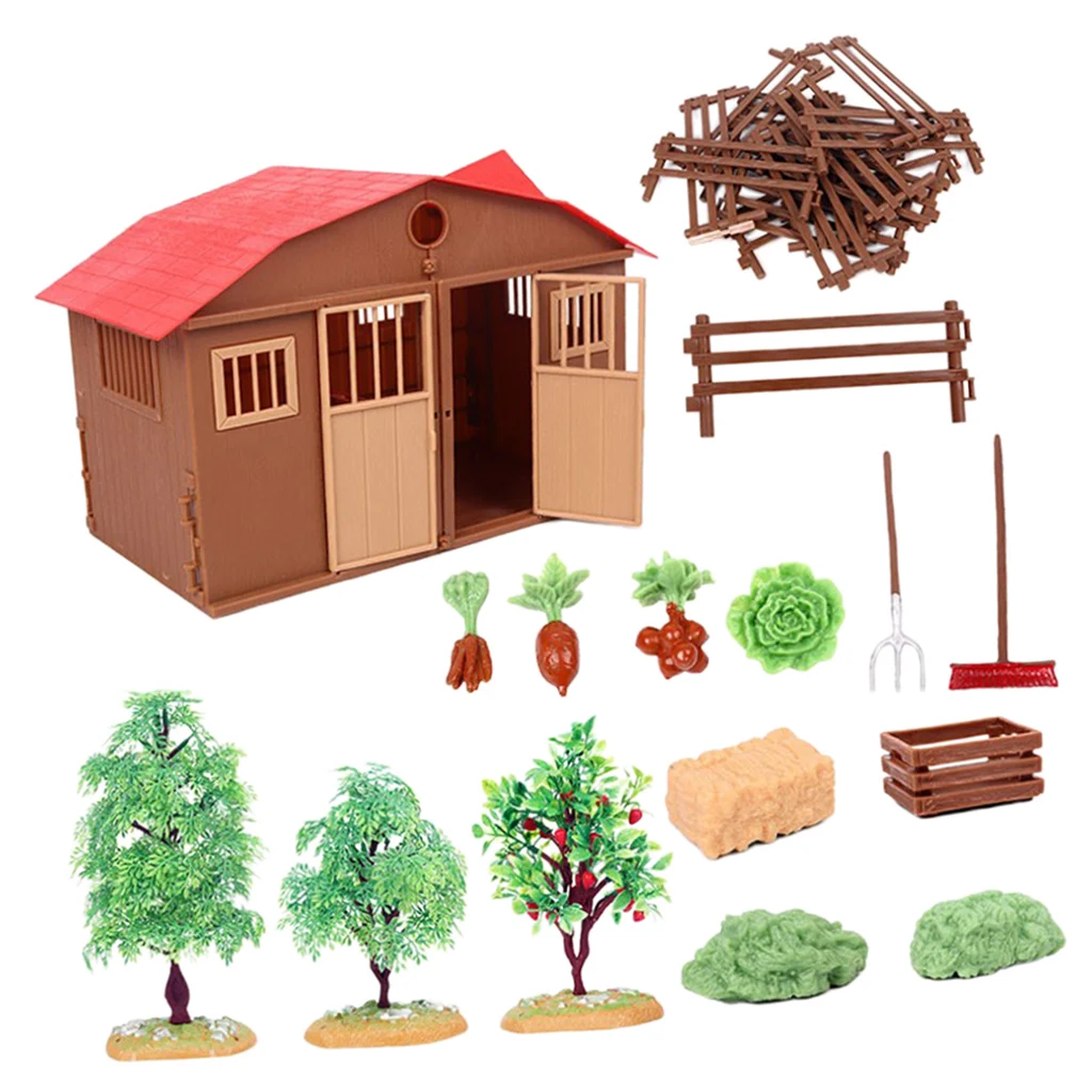 Realistic Lifelike Farm and House Model Craftsmanship House Animal Figures Playset Home Decor 2