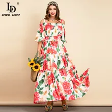 Ld linda della 2021 verão designer elegante maxi vestido plus size feminino cintura elástica floral impressão boho férias festa longo vestido