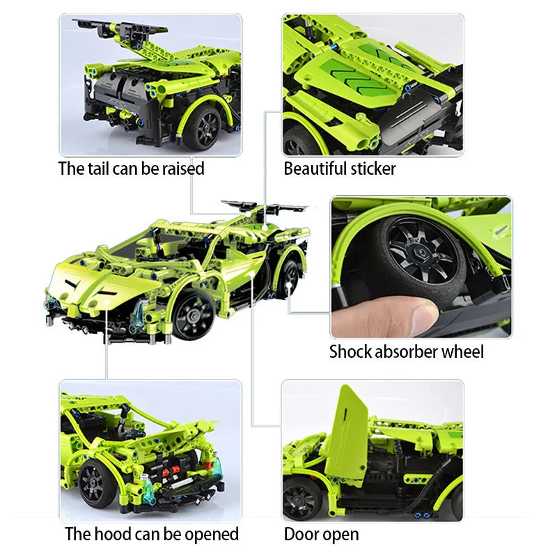 Cada 419PCS RC Green Sports Racing Cars DIY Model Building Blocks For City Technical Remote Control Vehicle Toys for Kid
