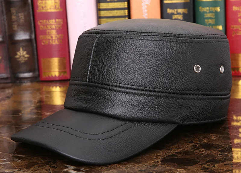 SILOQIN качественная шляпа из натуральной кожи мужская осенне-зимняя мода первый слой воловья военная шляпа регулируемые наушники теплая плоская кепка