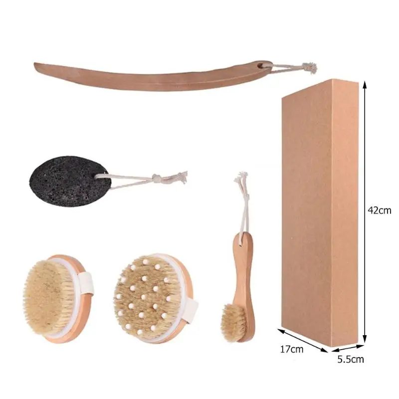 4 шт./компл. деревянная Ванна щетка для душа щетка натуральные вулканического происхождения камни трения ванны ванной спа-уход за кожей сухой Щетка для тела