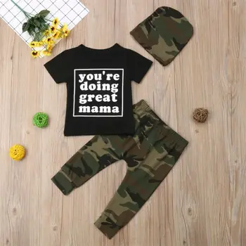 

Newborn Infant Baby Boy 6M-3T Casual Tops+Camo Long Pants Hat 3Pcs Outfits Clothes US