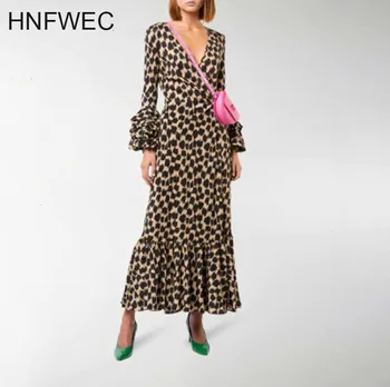 

2019 new autumn and winter fashion women clothes V-neck flare sleeves high waist long pullover dress female vestido L176