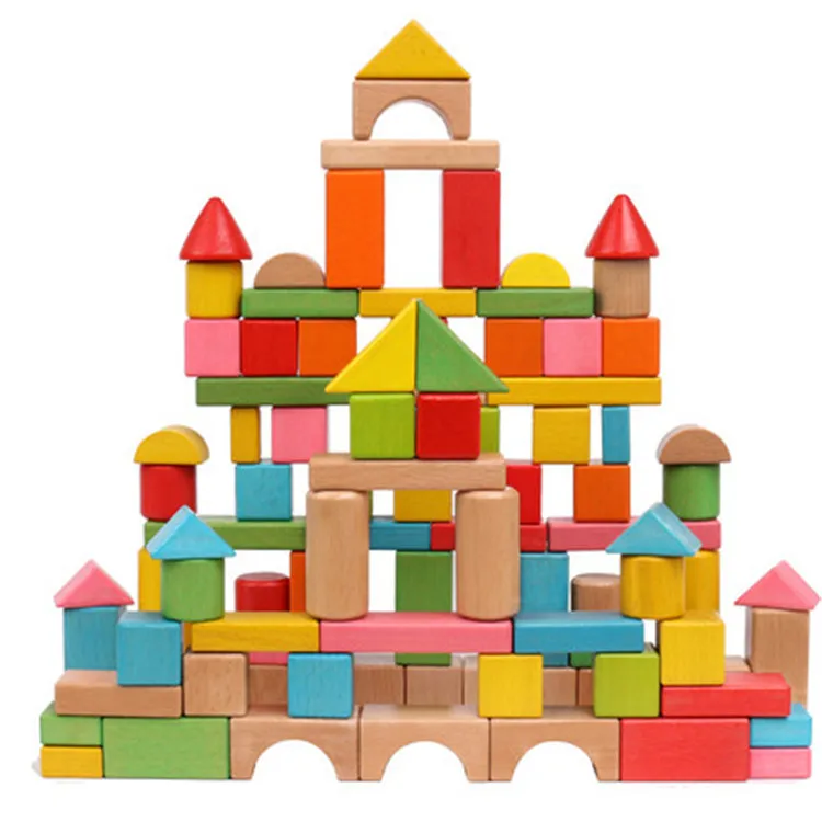 

Building Blocks Color 100 Tablets Large Pieces Wooden Building Blocks 1-2-3-6 a Year of Age Educational Baby Infants Toys for Ch