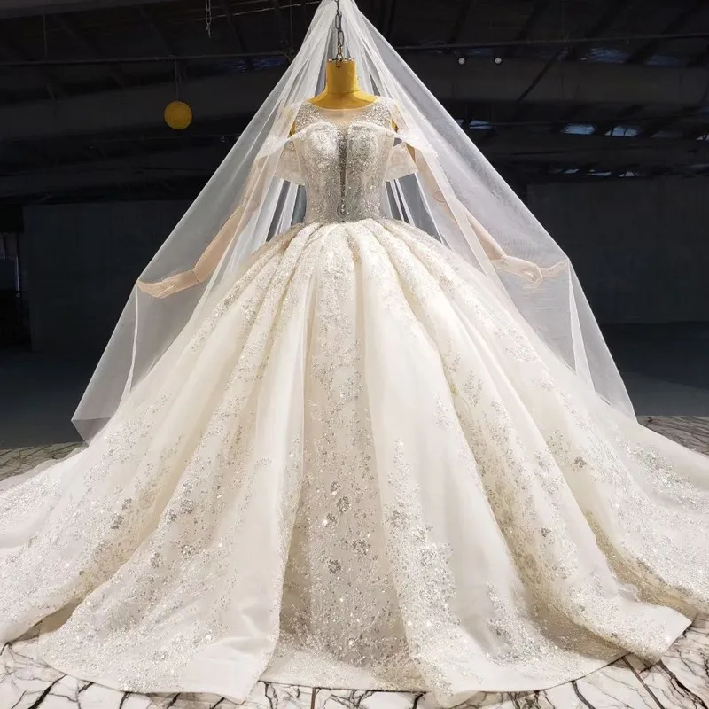 『Cheap!!!』- Full Beading Ball Gown Wedding Dresses 2021 Long Sleeves
Crystal Off The Shoulder Arabic Bridal Gowns Vintage Robe De Mariee