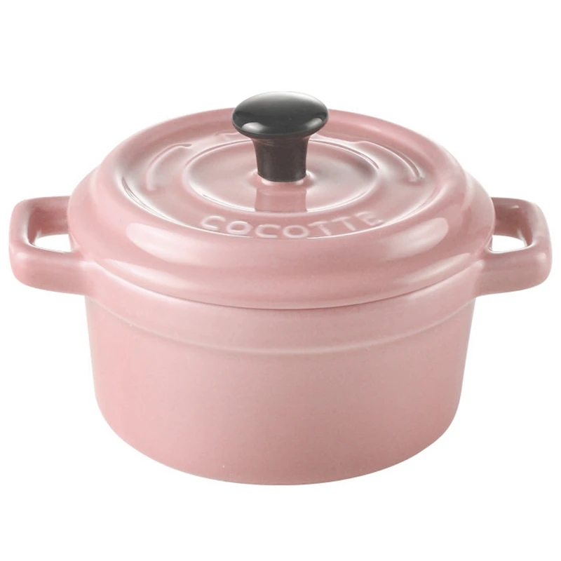 Pink Легкая керамическая фруктовая салатная миска для десерта, чаша для тушеного супа с крышкой, бытовая чаша для выпечки яиц на пару, двойная чаша для уха - Цвет: Pink