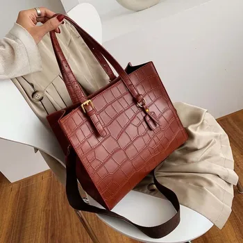 

2019 Winter Stone Pattern Shoulder Bag For Women PU Leather Luxury Handbags Women Bags Designer Sac A Main Femme Travel Tote