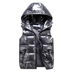 Spring Bright Color Hooded Vests For Women Sleeveless Down Cotton Waistcoat Jacket Plus Size Casual Vests