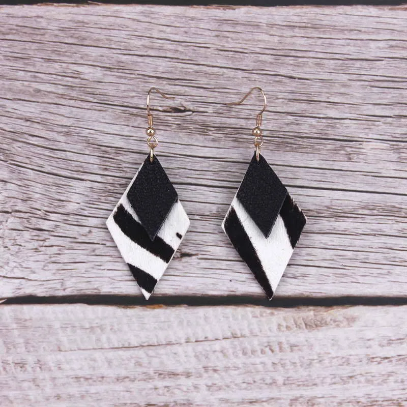 Hand Cut Multi Color Genuine Leather Triangle Earrings