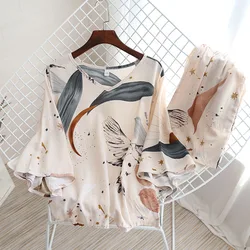 Rayon Pajamas Seven-point Sleeve Shorts Two-piece Set Fresh Can Wear Short-Sleeve Shorts Sports Casual Gi Pajama Set