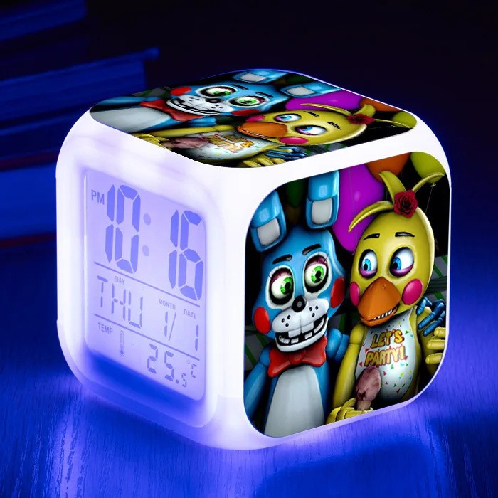 Five Nights At Freddy's 7 цветов светодиодный Будильник FNAF Bonnie Foxy Freddy Fazbear часы с дизайном «Медведь» ночные световые часы игрушки - Цвет: 8