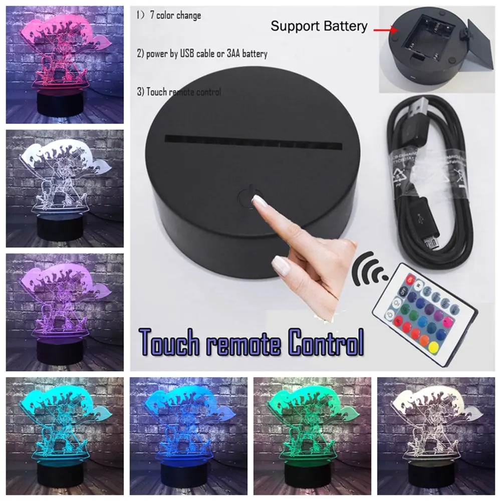Remote 7 Color Модная мультяшная 3D визуальная трещины лампа Наруто тема рисунок Namikaze Minato светодиодный Безопасный детский умный сенсорный сменный ночной Светильник вечерние подарки - Испускаемый цвет: Remote 7 Color