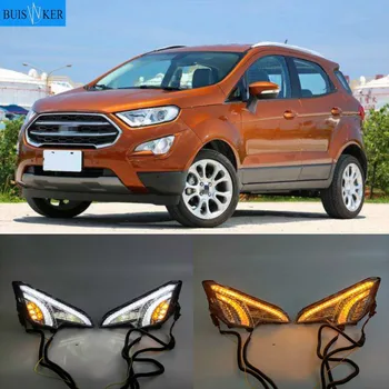 

1Pair Car LED DRL Daytime Running Light For Ford EcoSport 2018 2019 2020 Yellow Turn Signal Function Waterproof Fog Lamp cover