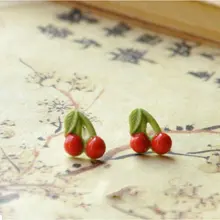 K027 BIGBING ювелирные изделия, модные керамические маленькие серьги-гвоздики ручной работы с красной вишней, модные женские серьги, модные ювелирные изделия